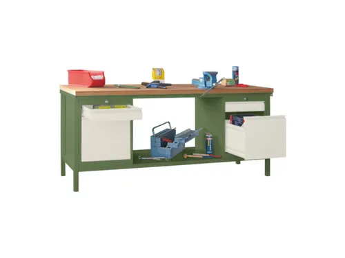 Werkbank 900x2000x700mm 4laden Frame/behuizing Ral6011 Front Ral9010