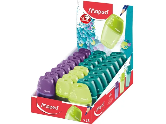 Taille-crayon Maped Shaker 1 trou présentoir 25 pièces assorti