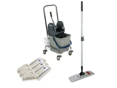 Dweilwagenset,Emmer 1X27L Blauw,Mophouder,3Moppen,Mopwringer