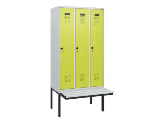 locker met bank,HxBxD 1950x900x815mm,3vak,vak B 300mm,draaigrendel - 2