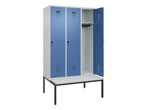 locker met bank,HxBxD 2120x1200x815mm,3vak,vak B 400mm,draaigrendel