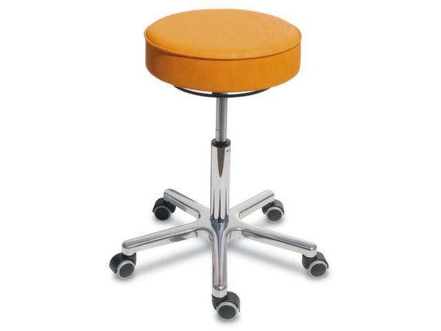 Draaikruk met Wielen 460-590mm Zitting Kunstleer Geel Wielen Gasveer | ZadelkrukkenShop.be