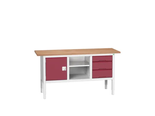 werkbank,HxBxD 830-930x1750x600mm,multiplexblad,uitrusting: 3laden