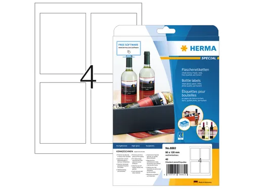 HERMA 8882 Inkjet Flesetiketten A4 90x120mm Glossy 40 stuks