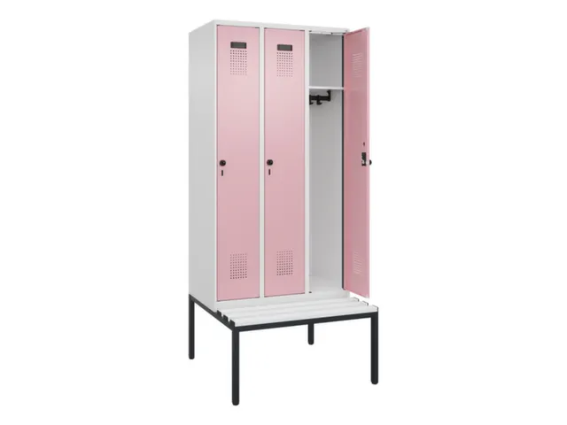 locker met bank,HxBxD 2120x900x815mm,3vak,vak B 300mm,draaigrendel