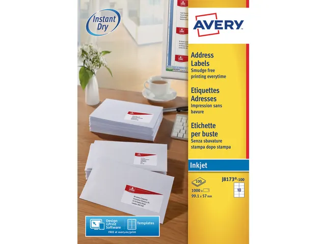 Etiket Avery J8173-10 99.1x57mm Inkjet wit 100 stuks