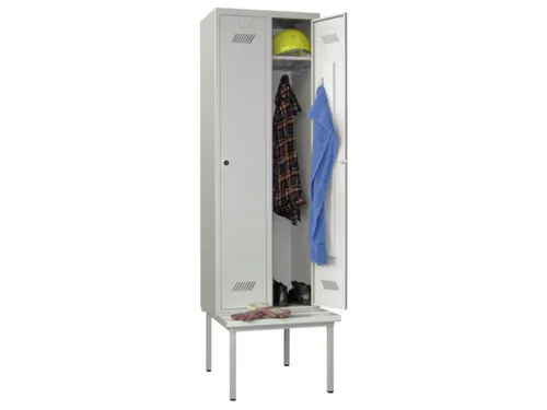 locker met bank,HxBxD 2150x800x500mm,2vak,RAL7035,front RAL6011