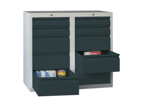 ladekast HxBxD 900x1000x500mm 10laden RAL7035 front RAL7016