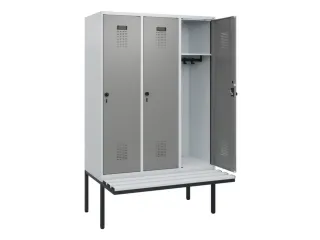 locker met bank,HxBxD 1950x1200x815mm,3vak,vak B 400mm,draaigrendel - 1