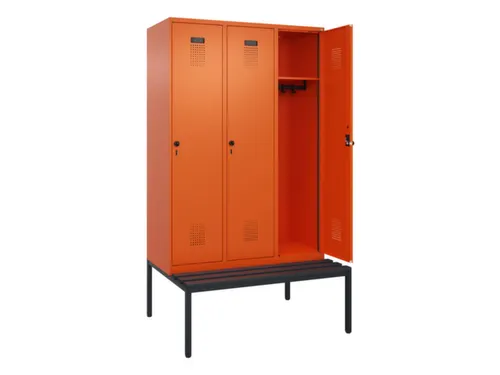 locker met bank,HxBxD 2120x1200x815mm,3vak,vak B 400mm,draaigrendel