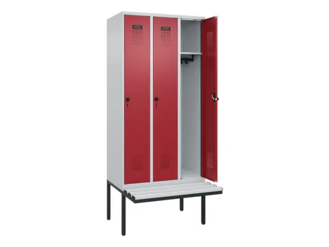 locker met bank,HxBxD 2120x900x815mm,3vak,vak B 300mm,draaigrendel