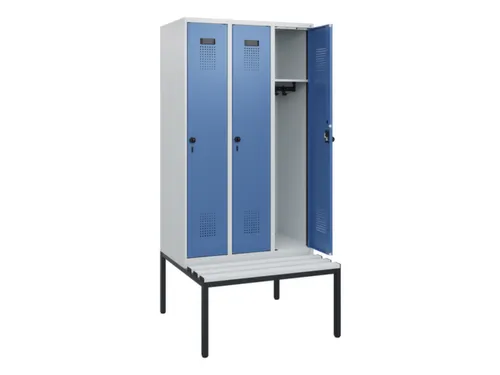 locker met bank,HxBxD 1950x900x815mm,3vak,vak B 300mm,draaigrendel