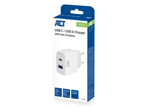 Oplader ACT 20w 2-poorts usb a+c wit