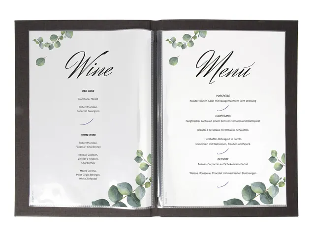 Porte-menu Sigel A4 gris foncé avec insert bambou pour 8 feuilles