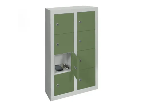 lockerkast,HxBxD 815x460x200mm,2x4vakken,RAL7035,front RAL6011