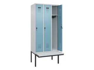 locker met bank,HxBxD 2120x900x815mm,3vak,vak B 300mm,draaigrendel - 1