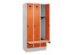 locker met bank,HxBxD 1950x900x815mm,3vak,vak B 300mm,draaigrendel