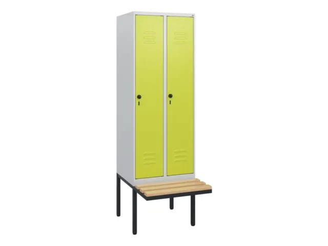 locker met bank,HxBxD 1950x600x815mm,2vak,vak B 300mm,draaigrendel