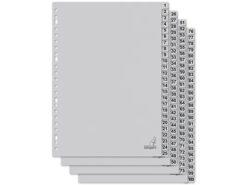 Tabblad ECO Kangaro A4 cijfers 180 grams grijs karton 23-gaats 100-del