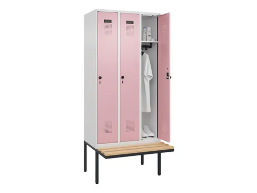 locker met bank,HxBxD 2120x900x815mm,3vak,vak B 300mm,draaigrendel