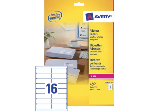Adresetiket Avery QuickPeel L7162-40 99.1x33.9mm Wit 640 stuks