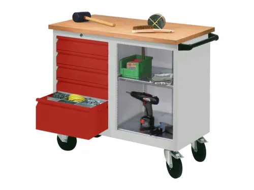 Werkplaatswagen 5 Laden 400kg Staalplaat Ral7035 Front Ral3000