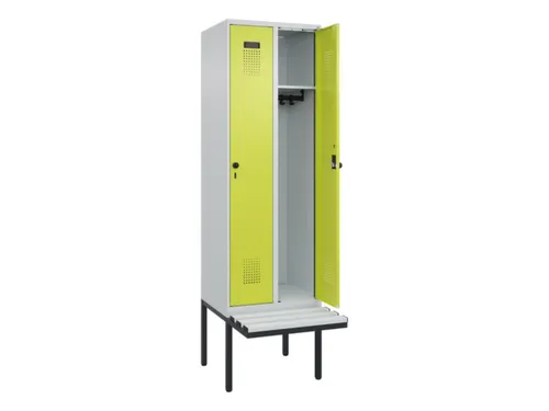 locker met bank,HxBxD 2120x600x815mm,2vak,vak B 300mm,draaigrendel