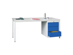Werkplaatsbureau 1700x800x720mm 3laden Rechts Ral7035 Front Ral5010