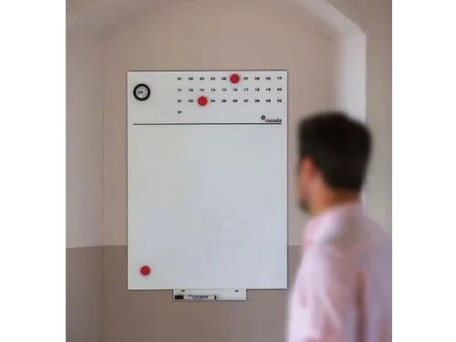 Whiteboard Rocada Skinclock 55x75cm wit gelakt met klok en kalender