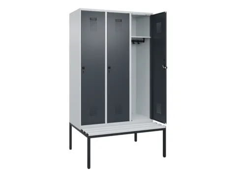 locker met bank,HxBxD 2120x1200x815mm,3vak,vak B 400mm,draaigrendel
