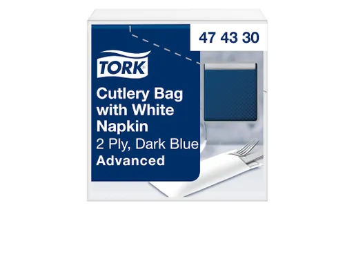 Tork 474330 bestekzakje midnight blue met 2-laags servet wit
