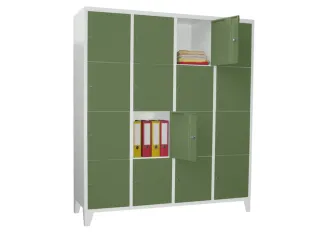 lockerkast,HxBxD 1850x1600x500mm,4x4vakken,RAL7035,front RAL6011 - 2