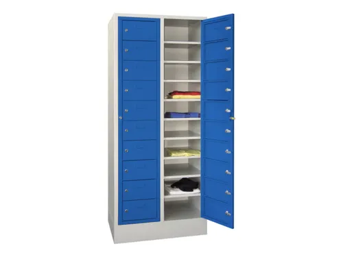 Wasgoedkast 1850x770x500 2x10 Vakken Sokkel Ral7035 Front Ral5010