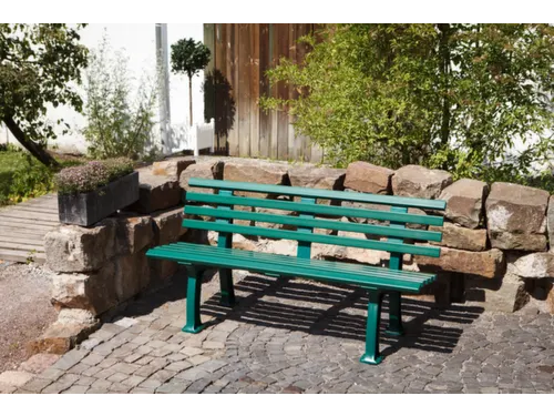 Kunststofbank 740x1500x380mm Zit H 440mm 9 Latten 2 Pootstellen Groen