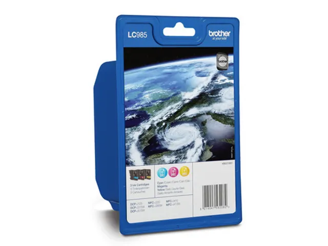 Brother LC-985RBWBP inktcartridges cyaan, magenta en geel voordeelpak.