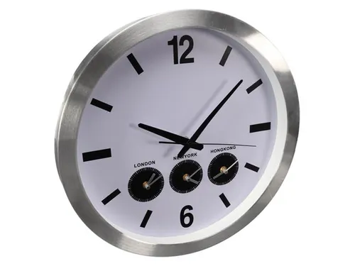 Aluminium Wereldklok Met 3 Tijdzones Ø 45.5cm cijfers