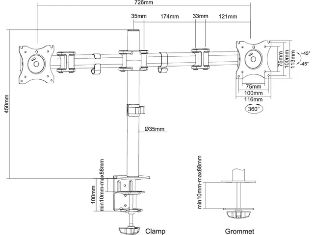 Monitorarm 2 Schermen 27inch Zwart Nm-d135dblack