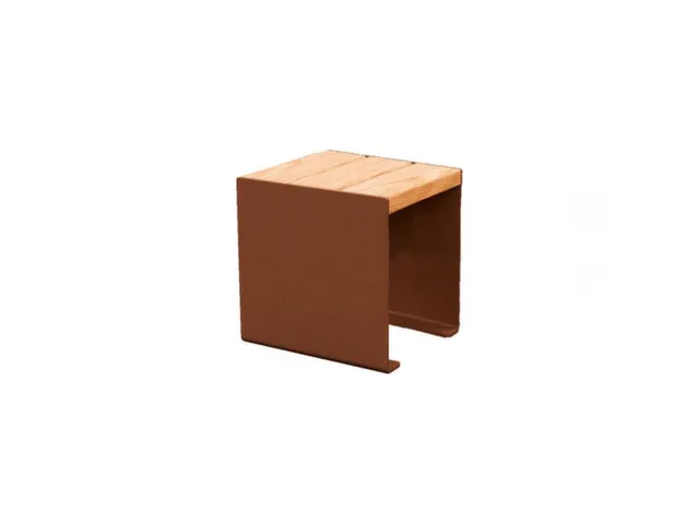Tabouret cube extérieur assise H450mm 3 lattes chêne clair/rouille