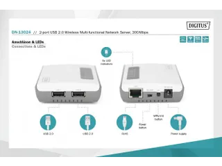 2-poorts USB 2.0 draadloze multifunctionele netwerkserver 300 Mbps - 9