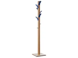 Staande kapstok 6jas-/2tashaken hout/polystyreen naturel/blauw