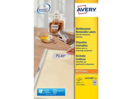 etiket Avery ILK 25,4x10mm wit NP 25 vel 189 etiketten per vel