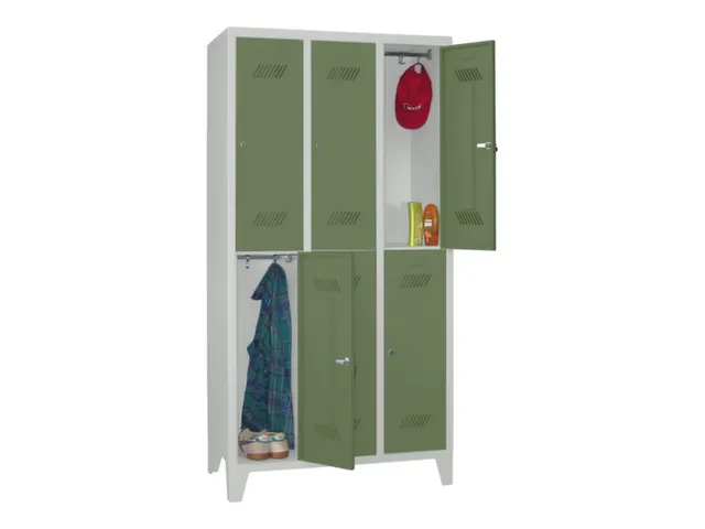 dubbeldekse locker,HxBxD 1850x900x500mm,3x2vak.,RAL7035,front RAL6011