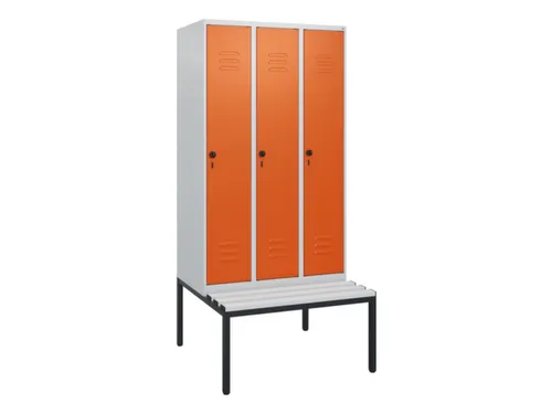 locker met bank,HxBxD 1950x900x815mm,3vak,vak B 300mm,draaigrendel