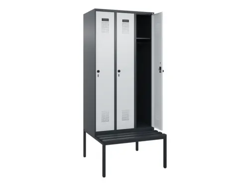 locker met bank,HxBxD 2120x900x815mm,3vak,vak B 300mm,draaigrendel