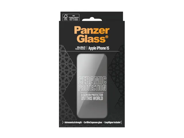 PanzerGlass Ceramic Protection for iPhone 15 | Ultra-Wide Fit w. Ea