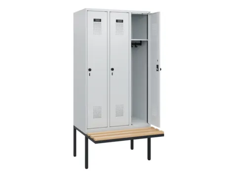 locker met bank,HxBxD 1950x900x815mm,3vak,vak B 300mm,draaigrendel