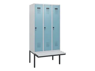 locker met bank,HxBxD 1950x900x815mm,3vak,vak B 300mm,draaigrendel - 2