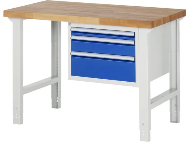 werkbank,HxBxD 790-1140x1250x700mm,beukblad,draagverm. 750kg,4voeten