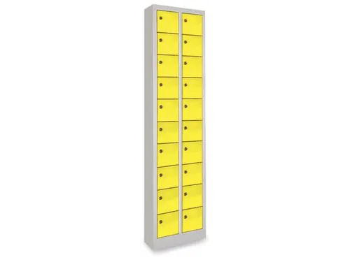 lockerkast,HxBxD 1950x460x200mm,2x10vakken,RAL7035,front RAL6011