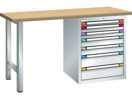 werkbank,HxBxD 840x2000x700mm,multiplexblad,RAL7035,front RAL7035